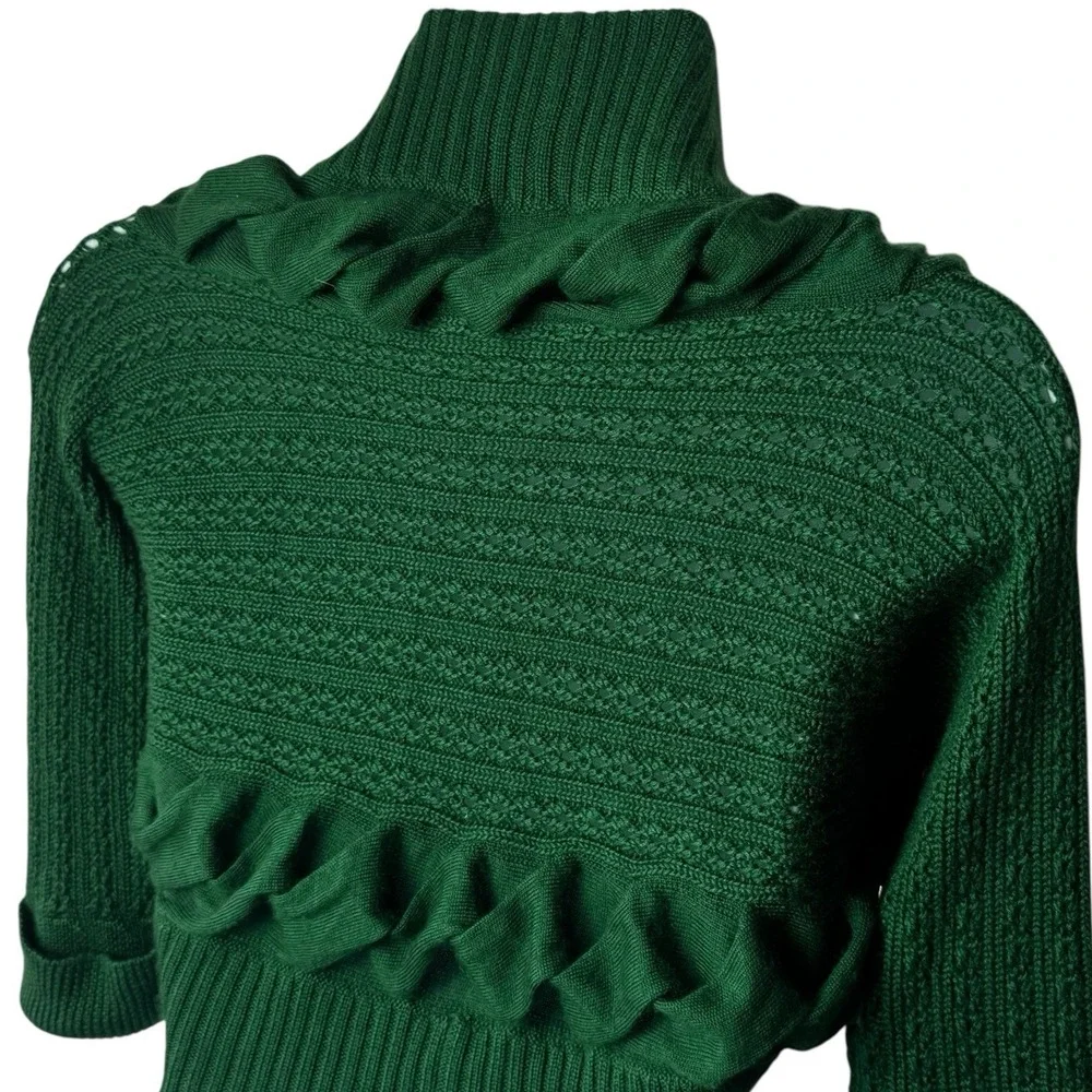 Oscar De La Renta Forest Green Silk‎ Cashmere Crop Cardigan Luxury Old Money L